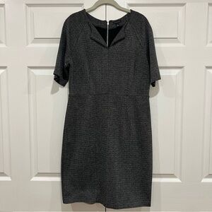 Ann Taylor Split Neck Midi Dress Black Gray White Womens Size 10